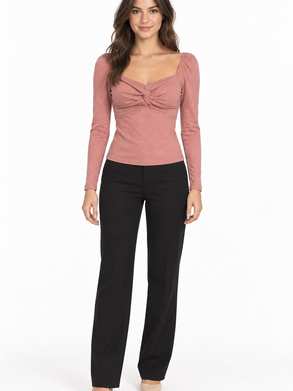 56. Elodie • NWT  Twist Front Long Sleeve Top - Dusty Rose